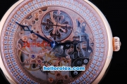 Patek Philippe Skeleton Manual Winding Movement With Rose Gold Case and Leather Strap