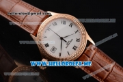 Patek Philippe Calatrava Miyota 9015 Automatic Rose Gold Case with White Dial Brown Leather Strap and Roman Numeral Markers