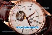Rolex Cellini Tourbillon Swiss ETA 2824 Automatic Rose Gold Case with Roman Numreal/Stick Markers Brown Leather Strap and White Dial