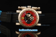 Ferrari Chronograph Quartz Movement Steel Case with Red/Black Dial and Black Rubber Strap-7750 Coating