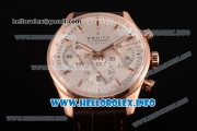 Zenith El Primero 36'000 VpH Lady Ladies Watch Chronograph Swiss Valjoux 7750 Automatic Rose Gold Case with White Dial Brown Leather Strap and Stick Markers