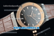 Hublot Classic Fusion Miyota 9015 Automatic Rose Gold Case with Black Dial Stick Markers and Brown Genuine Leather Strap