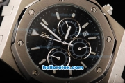 Audemars Piguet Royal Oak City of Sails Chronograph Miyota Quartz Movement Black Dial with White Stick Markers and Silver Case-Black Leather Strap