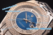 Rolex Day-Date Oyster Perpetual Automatic Full Diamond Bezel with Blue and Diamond Dial,Roman Marking-Big Calendar