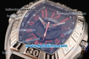 Franck Muller Conquistador Grand Prix Asia Automatic Steel Case with Black Dial Red Markers and Black Leather Bracelet