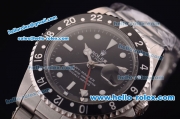 Rolex GMT Master Vintage Swiss ETA 2836 Automatic Black Bezel with Black Dial and Steel Bracelet-White Markers