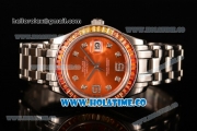 Rolex Datejust Pearlmaster Asia 2813 Automatic Full Steel with Orange Dial and Diamonds Markers - Rainbow Diamoand Bezel (BP)