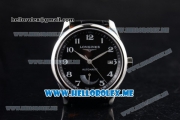 Longines Master Power Reserve Swiss ETA 2824 Automatic Steel Case with Black Dial and Black Leather Strap Arabic Numeral Markers