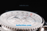 Breitling Navitimer Chronograph Quartz Movement Silver Case with White Dial and SS Strap-Number Markers