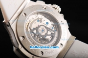 Hublot Big Bang Swiss Valjoux 7750 Automatic Movement Diamond Bezel with White Dial and Silver Markers-White Rubber Strap