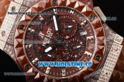 Hublot Big Bang Aero Bang Chrono Miyota Quartz Steel/Diamonds Case with Brown Skeleton Dial Stick Markers and Brown Ceramic Bezel