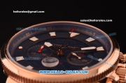 Ulysse Nardin Maxi Marine Chronograph Swiss Valjoux 7750 Automatic Rose Gold Case with Blue Dial and Blue Rubber Strap