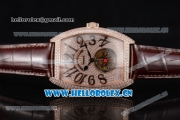 Franck Muller Casablanca Asia Automatic Rose Gold/Diamonds Case with Diamonds Dial and Diamonds Bezel Brown Leather Strap (ZF)
