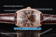 Franck Muller Casablanca Asia Automatic Rose Gold/Diamonds Case with Diamonds Dial and Diamonds Bezel Brown Leather Strap (ZF)