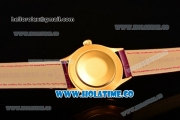 Rolex Cellini Time Asia 2813 Automatic Yellow Gold Case White Dial Burgundy Leather Strap and Stick/Roman Numeral Markers