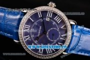 Cartier Rotonde De Asia Manual Winding Steel Case with Blue Dial Diamonds Bezel and White Roman Numeral Markers