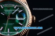 Rolex Day-Date Swiss ETA 2836 Automatic Rose Gold Case with Green Dial Stick Markers and Rose Gold Bracelet (BP)