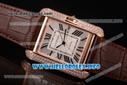 Cartier Tank Anglaise Miyota 9015 Automatic Rose Gold Case with Black Roman Numeral Markers and Silver Dial - Diamonds Bezel