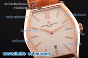 Vacheron Constantin Malte Japanese Miyota OS2035 Quartz Rose Gold Case with Brown Leather Strap and White Dial