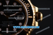 Rolex Submariner Clone Rolex 3135 Automatic Yellow Gold Case/Bracelet with Black Dial and Dot Markers - 1:1 Original (BP)