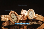 Cartier d'Art Swiss Quartz Full Rose Gold with White Dial and Diamond Bezel