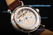 Vacheron Constantin Tourbillon Automatic Movement Steel Case with White Dial and Brown Leather Strap