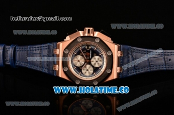 Audemars Piguet Rubens Barrichello Chrono Miyota Quartz Rose Gold Case with PVD Bezel Stick Markers and Blue Skeleton Dial (EF)