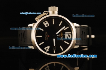 U-Boat Golden Crown Automatic Movement Steel Case with Black Dial and White Markers-Black Rubber Strap