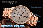 IWC Portuguese Chrono Japanese Miyota OS10 Quartz Rose Gold Case with Numeral Markers White Dial and Rose Gold Strap