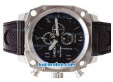 U-BOAT Italo Fontana Chronograph Quartz Movement Silver Case with Black Dial-Grey Markers and Leather Strap