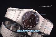 Omega Constellation Co-Axial Swiss ETA 2824 Automatic Full Steel Case with Brown Stripy Dial and Diamond Markers