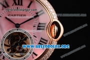 Cartier Ballon Bleu De Tourbillon Swiss Tourbillon Manual Winding Rose Gold Case with Pink Dial Purple Leather Strap and Roman Numeral Markers