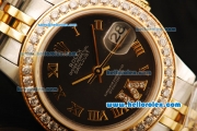 Rolex Datejust Automatic Movement ETA Coating Case with Black Dial and Gold Roman Numerals-Diamond Bezel