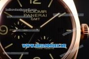 Panerai Radiomir 1940 3 Days GMT Power Reserve PAM00664 Asia ST25 Automatic Rose Gold Case with Black Dial and Brown Leather Strap Stick/Arabic Numeral Markers