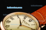 Patek Philippe Calatrava Manual Winding Movement Rose Gold Case with Yellow Dial and Black Roman Numerals