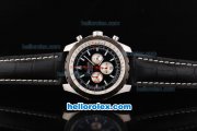Breitling Chrono-Matic Chronograph Quartz Movement PVD Bezel with Black Dial and Silver Subdials-Black Leather Strap