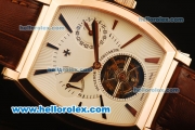 Vacheron Constantin Malte Swiss Tourbillon Manual Winding Rose Gold Case with White Dial and Brown Leather Strap