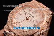 Patek Philippe Nautilus Miyota 9015 Automatic Rose Gold Case with White Dial and Brown Leather Strap