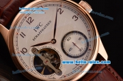 IWC Portuguese Asia 6497-CHG Manual Winding Rose Gold Case and Brown Leather Strap White Dial