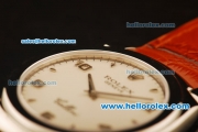 Rolex Cellini Swiss Quartz Steel Case with White Dial and Brown Leather Strap