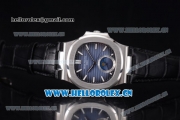 Patek Philippe Nautilus Miyota 9015 Automatic Steel Case with Blue Dial Black Leather Strap and Stick Markers