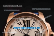 Cartier Calibre De Cartier Miyota 9015 Automatic Rose Gold Case with White Dial and Blue Leather Strap