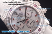 Rolex Daytona Chronograph Swiss Valjoux 7750 Automatic Steel Case with Diamond Bezel and MOP Dial-White Leather Strap