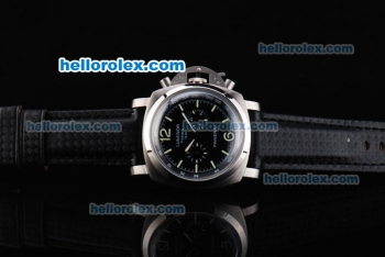 Panerai Luminor PAM212 Flyback 1950 Chronograph Miyota Quartz Movement Steel Case with Black Dial and Black Leather Strap