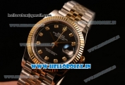 Rolex Datejust 37mm Swiss ETA 2836 Automatic Two Tone with Black Dial and Diamonds Markers