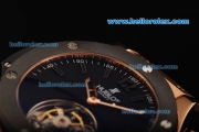 Hublot Big Bang Tourbillon Manual Winding Movement Rose Gold Case with Black Dial and PVD Bezel-Black Markers