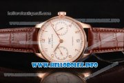 IWC Portuguese Power Reserve Clone IWC 52010 Automatic Rose Gold Case with White Dial and Brown Leather Strap - Arabic Numeral Markers (ZF)