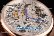 Cartier Rotonde De Swiss Manual Winding Rose Gold Case with Brown Leather Bracelet and Skeleton Dial