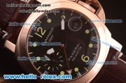 Panerai Luminor GMT Automatic Rose Gold Case with Black Dial and Brown Leather Strap