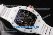 Richard Mille RM 055 Miyota 9015 Automatic Ceramic Case with Skeleton Dial and Dot Markers White Rubber Strap